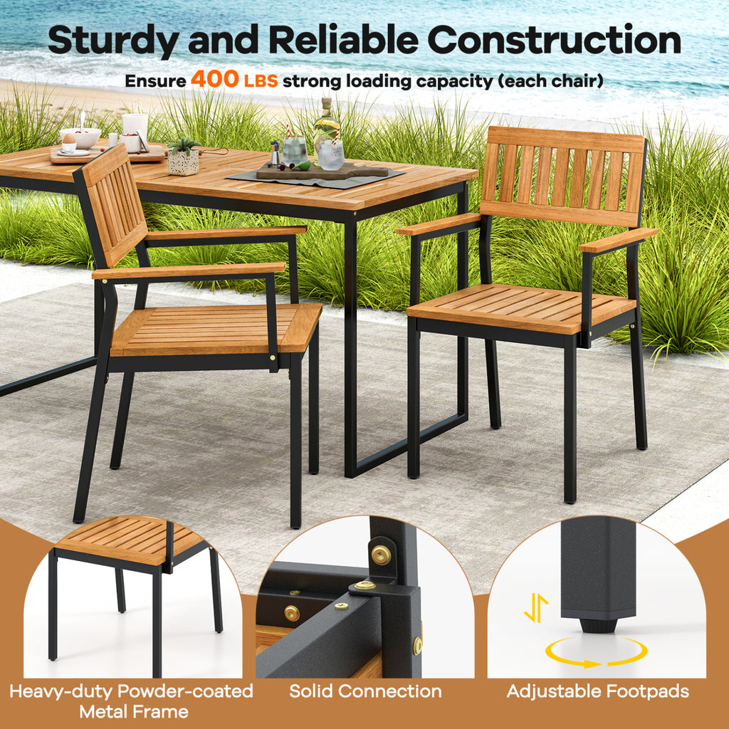 7-Piece Outdoor Dining Set for 6 with Acacia Table & Armchairs and