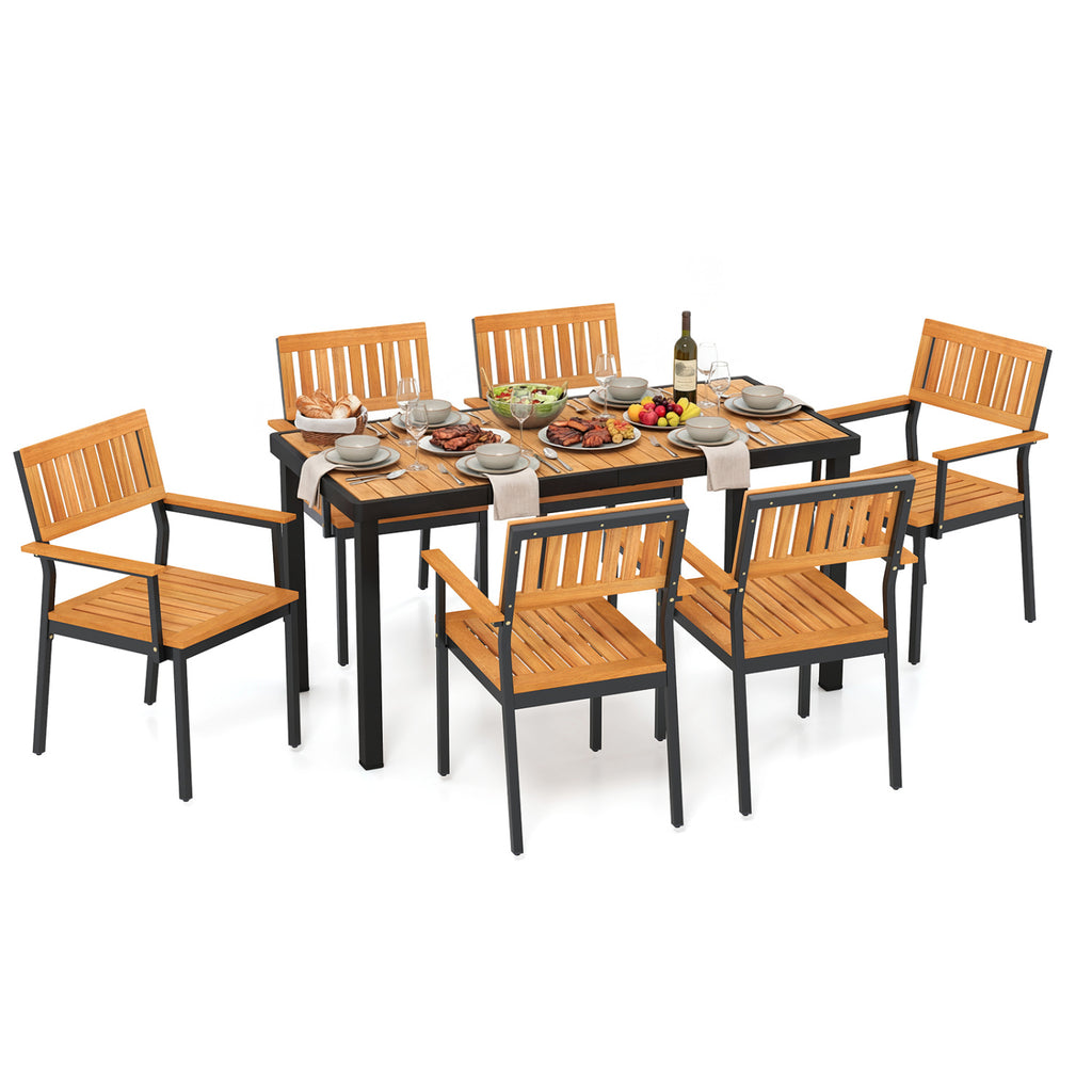 7-Piece Outdoor Dining Set for 6 with Acacia Table & Armchairs and