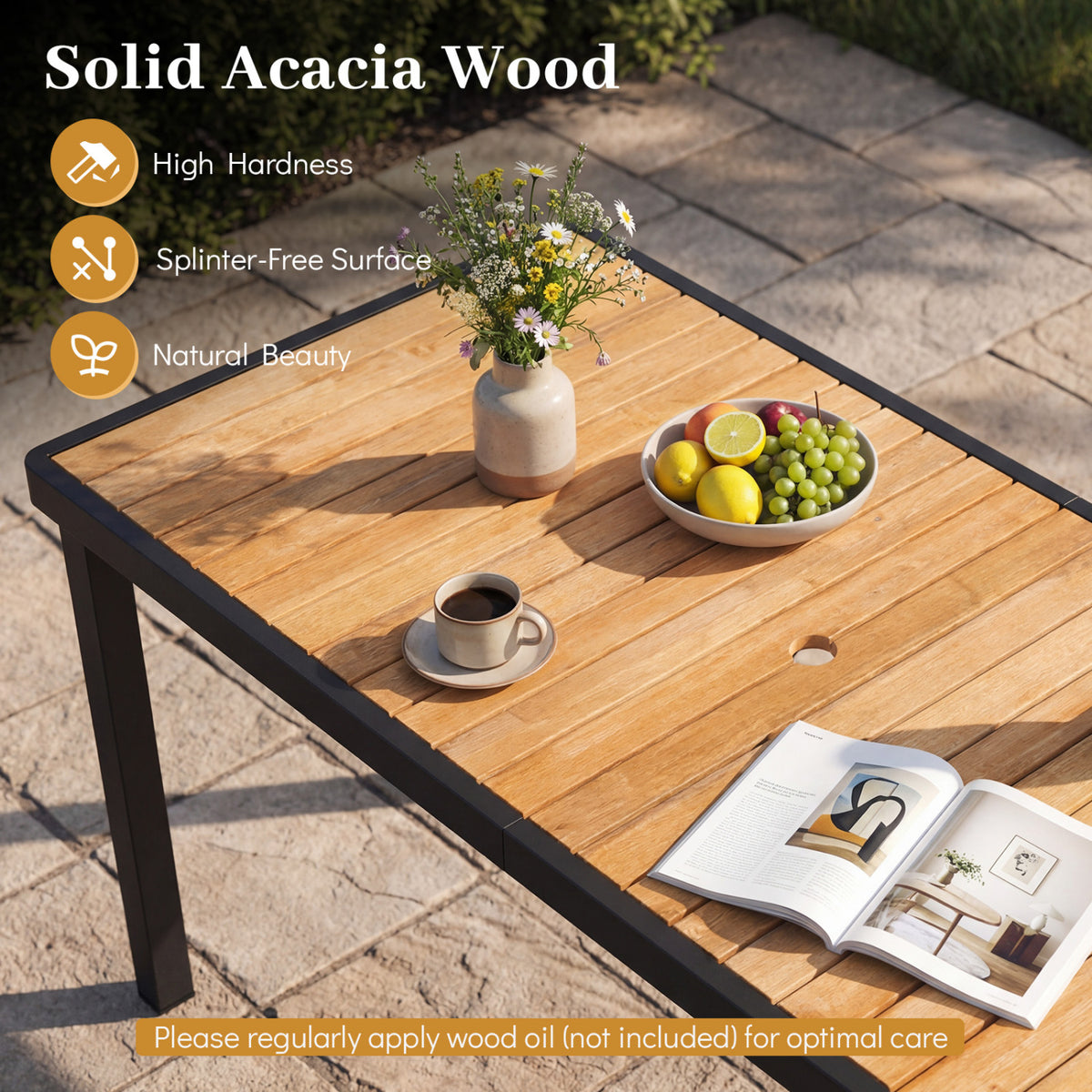 7-Piece Outdoor Dining Set for 6 with Acacia Table & Armchairs and