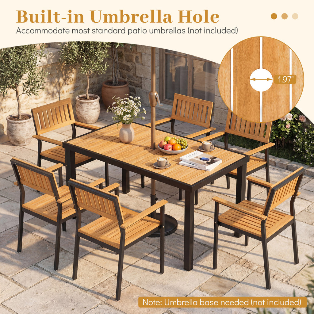7-Piece Outdoor Dining Set for 6 with Acacia Table & Armchairs and