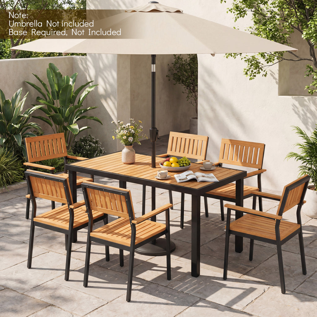 7-Piece Outdoor Dining Set for 6 with Acacia Table & Armchairs and