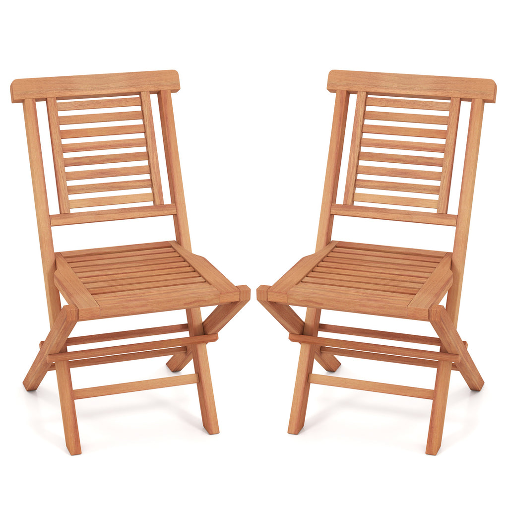 Teak Wood Folding Patio Chairs Set of 2 with X-Support & High