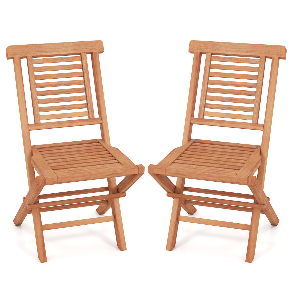 Teak Wood Folding Patio Chairs Set of 2 with X-Support & High