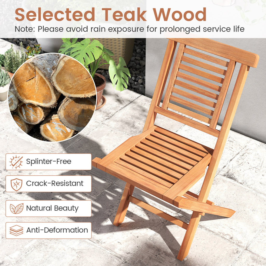 Teak Wood Folding Patio Chairs Set of 2 with X-Support & High