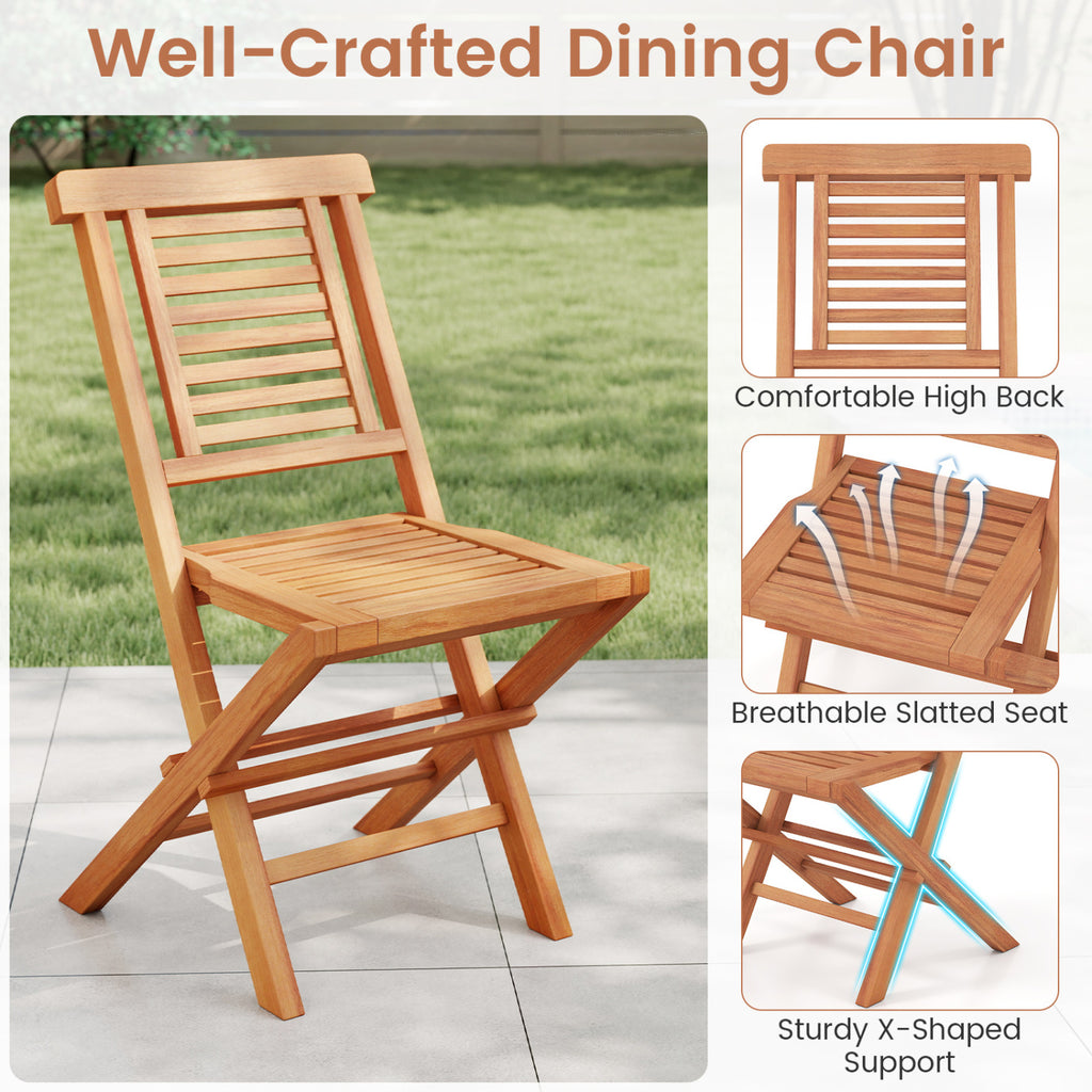 Teak Wood Folding Patio Chairs Set of 2 with X-Support & High