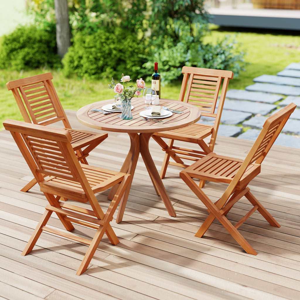 Teak Wood Folding Patio Chairs Set of 2 with X-Support & High