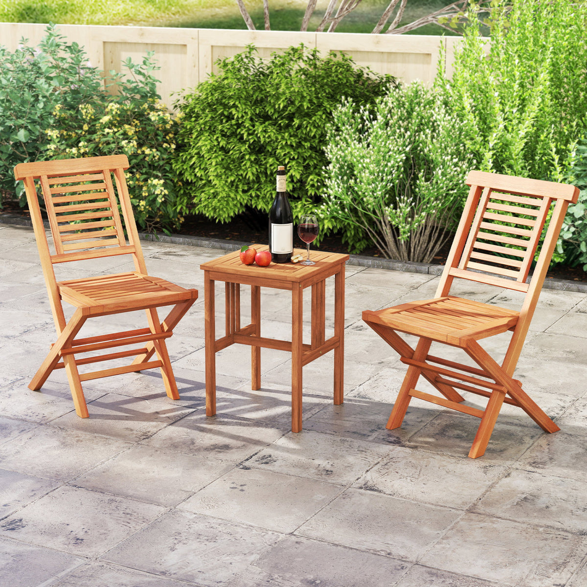 Teak Wood Folding Patio Chairs Set of 2 with X-Support & High