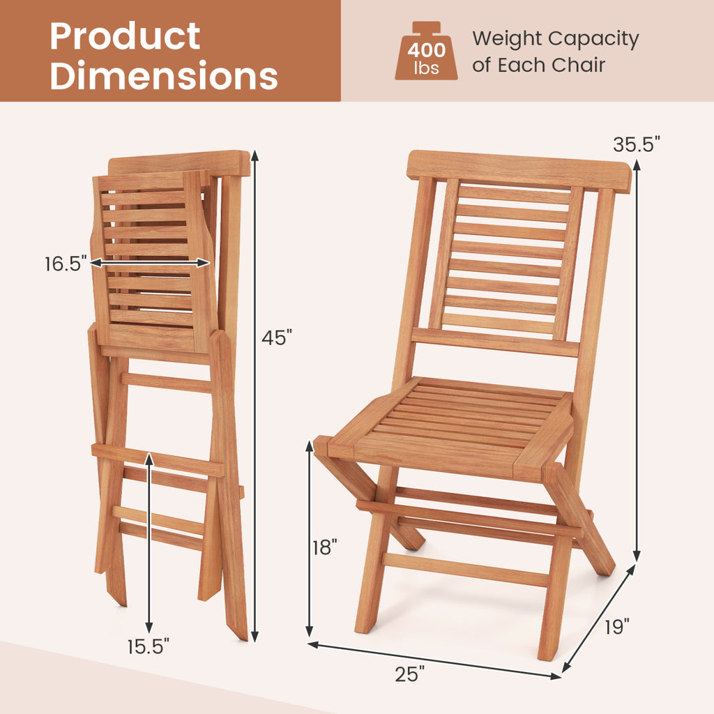 Teak Wood Folding Patio Chairs Set of 2 with X-Support & High