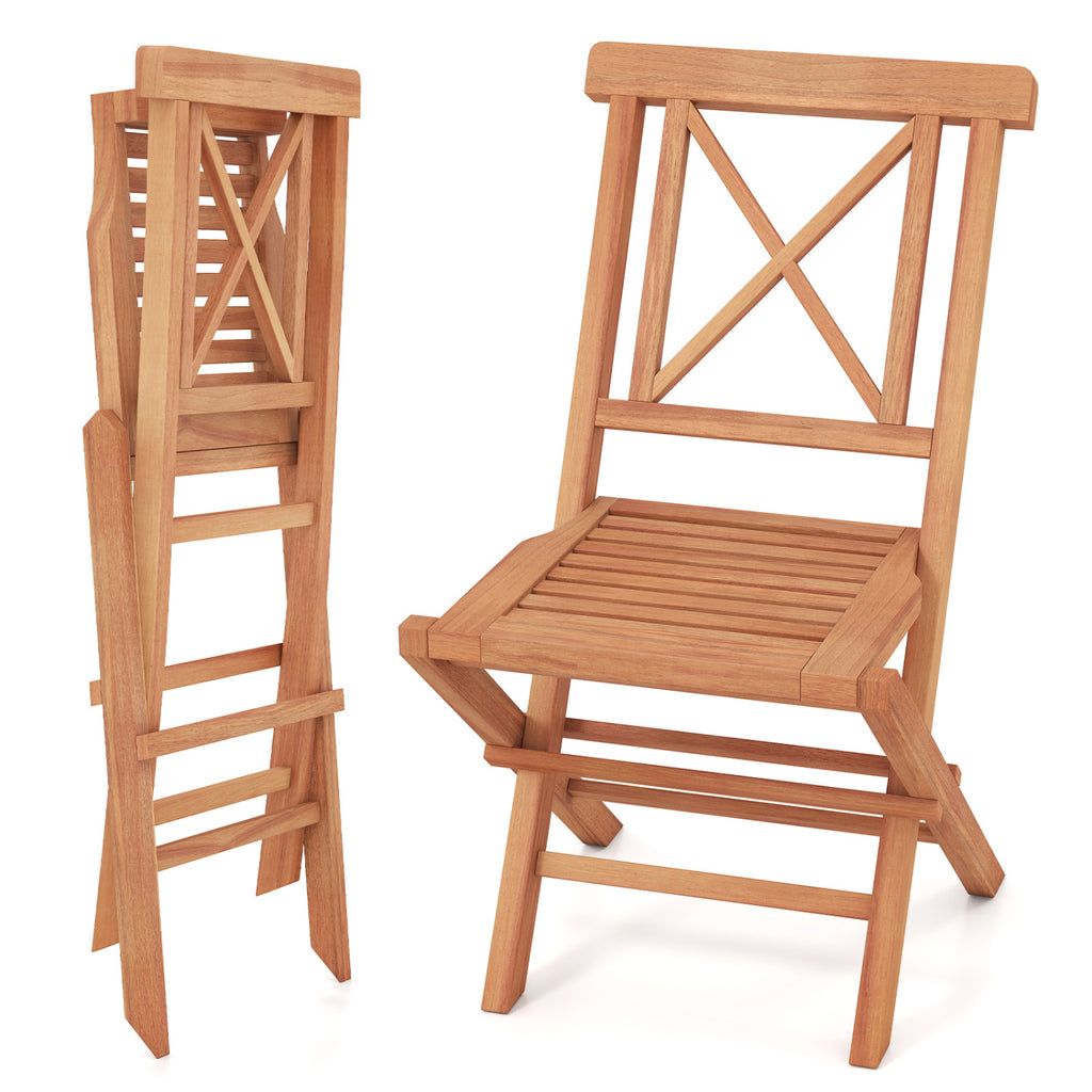 Teak Wood Folding Patio Chairs Set of 2 with Sturdy Frame & Comfort