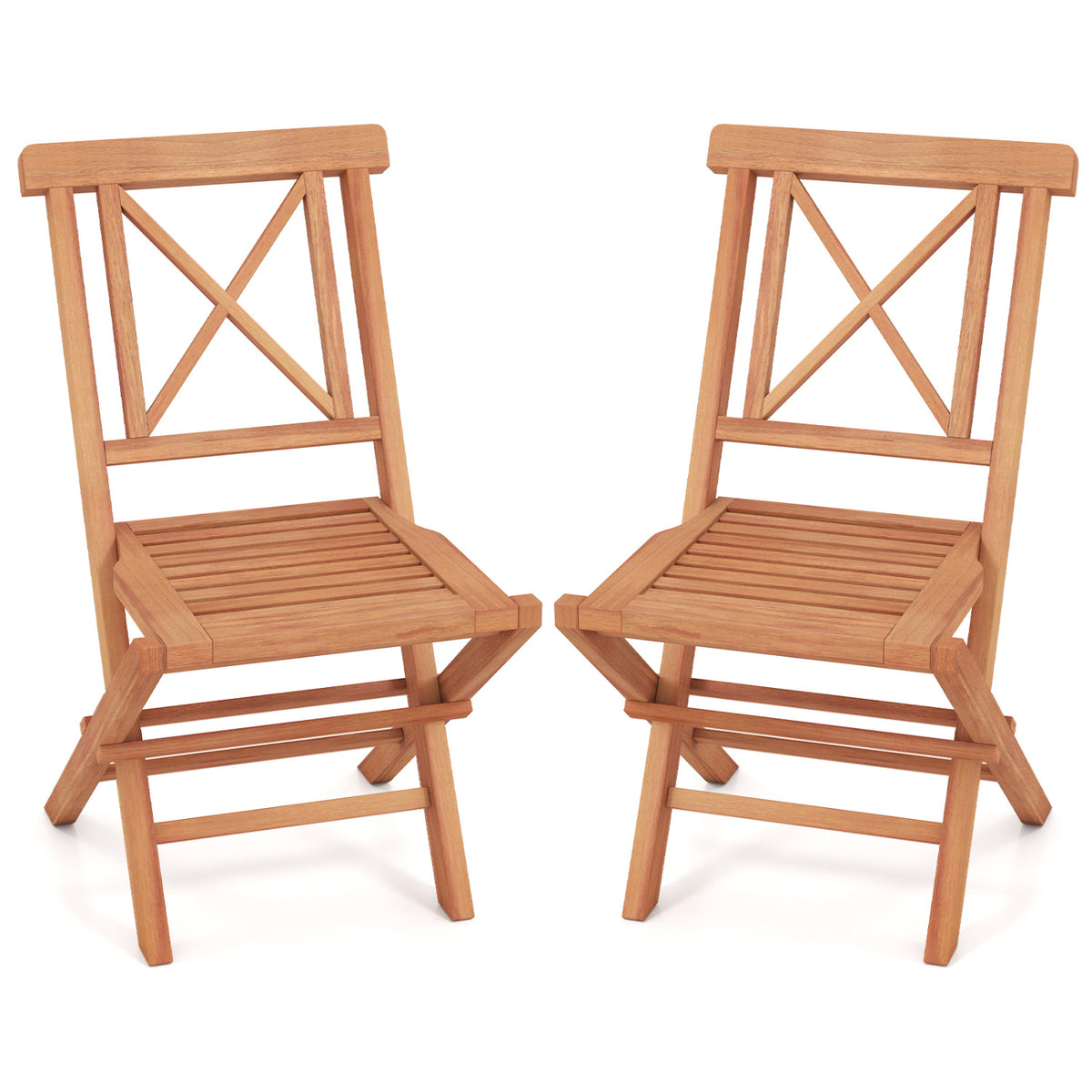 Teak Wood Folding Patio Chairs Set of 2 with Sturdy Frame & Comfort