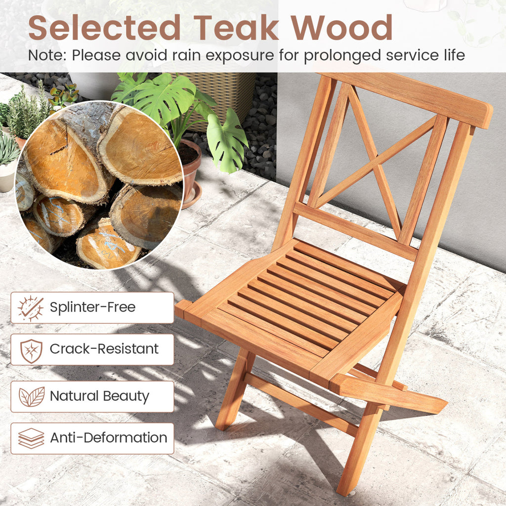 Teak Wood Folding Patio Chairs Set of 2 with Sturdy Frame & Comfort