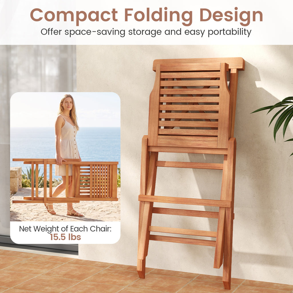 Teak Wood Folding Patio Chairs Set of 2 with Sturdy Frame & Comfort