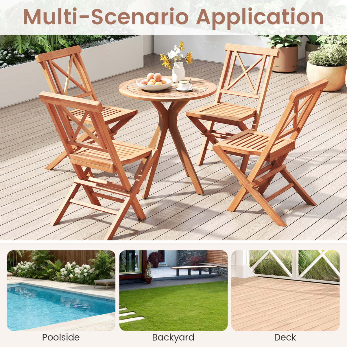 Teak Wood Folding Patio Chairs Set of 2 with Sturdy Frame & Comfort