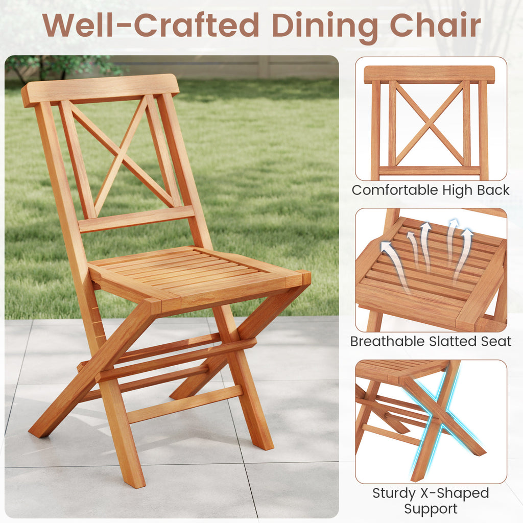 Teak Wood Folding Patio Chairs Set of 2 with Sturdy Frame & Comfort