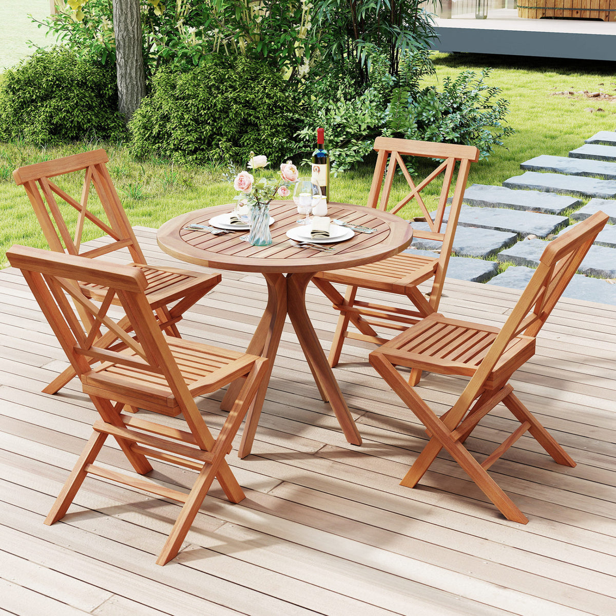 Teak Wood Folding Patio Chairs Set of 2 with Sturdy Frame & Comfort
