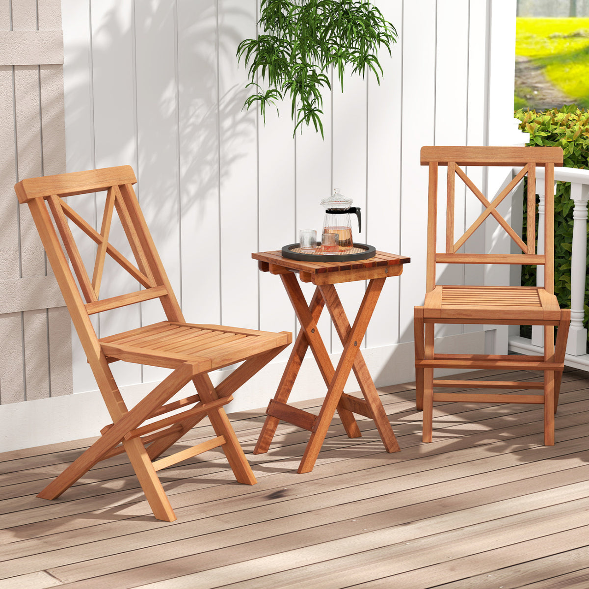 Teak Wood Folding Patio Chairs Set of 2 with Sturdy Frame & Comfort