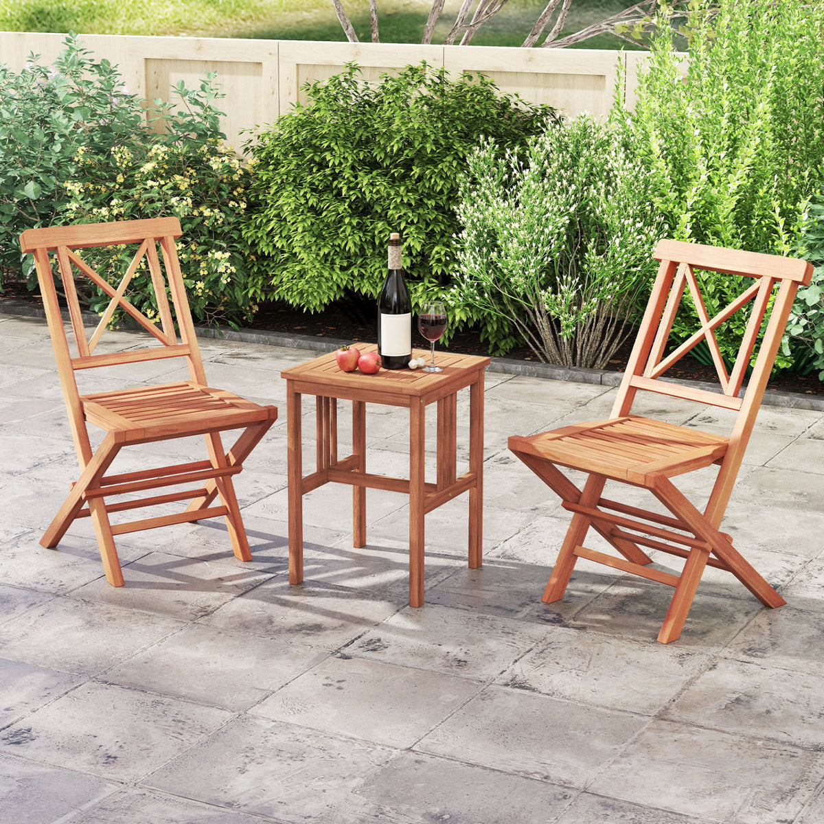 Teak Wood Folding Patio Chairs Set of 2 with Sturdy Frame & Comfort