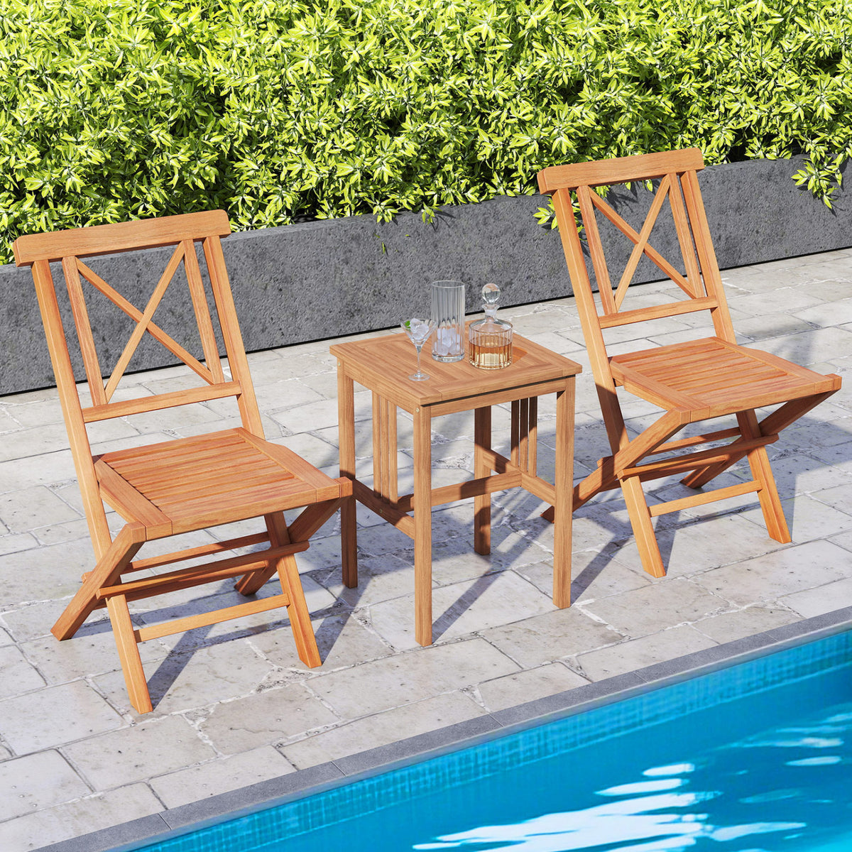Teak Wood Folding Patio Chairs Set of 2 with Sturdy Frame & Comfort