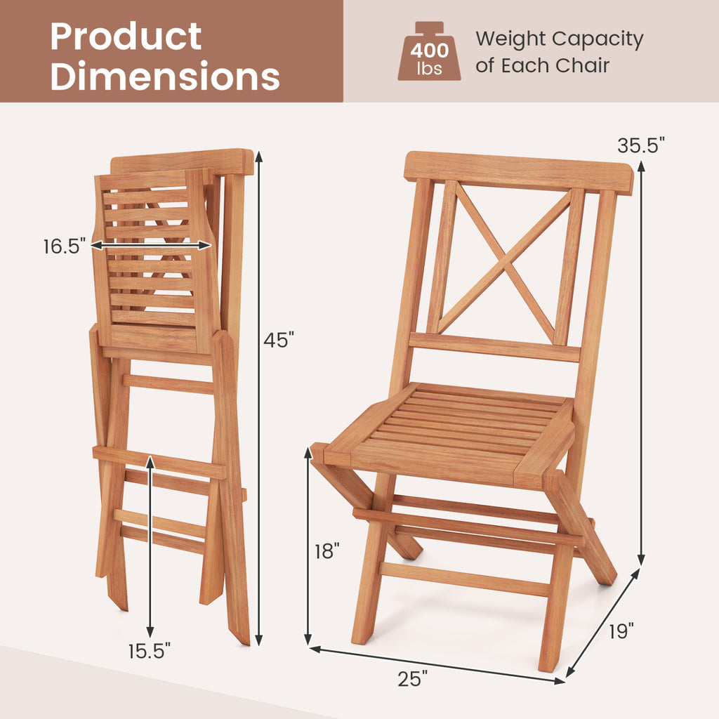 Teak Wood Folding Patio Chairs Set of 2 with Sturdy Frame & Comfort