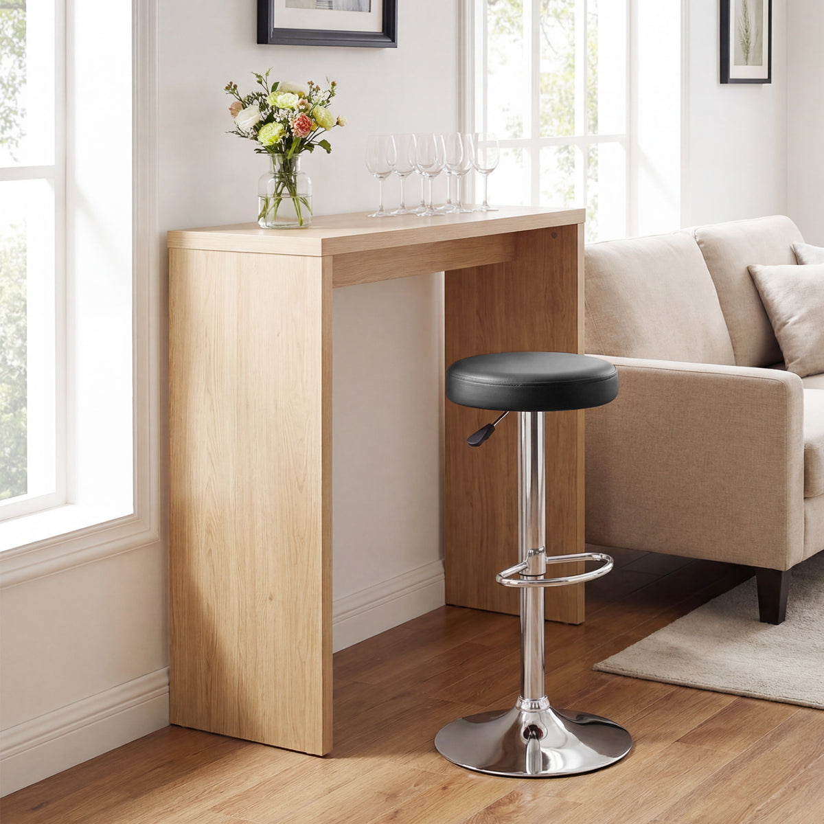 Height-Adjustable Bar Stool with 360° Swivel - Red