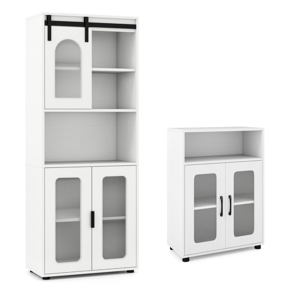 2-Piece Bathroom Cabinet Set, 59" Tall & 2-Door Floor Cabinet, White