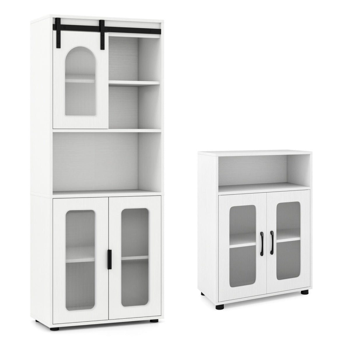 2-Piece Bathroom Cabinet Set, 59" Tall & 2-Door Floor Cabinet, White
