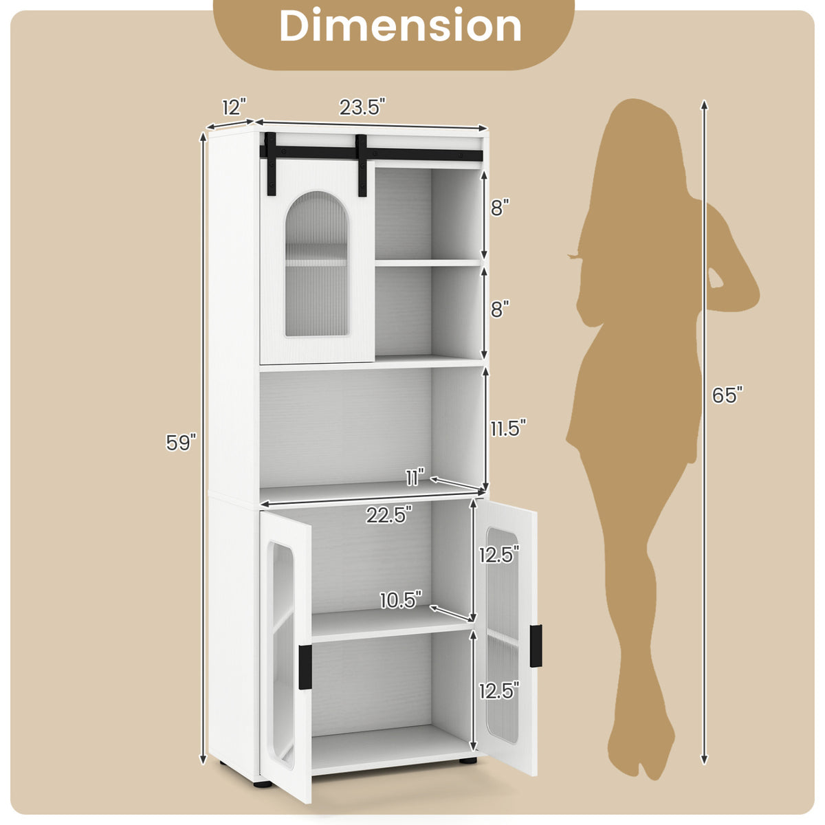 2-Piece Bathroom Cabinet Set, 59" Tall & 2-Door Floor Cabinet, White