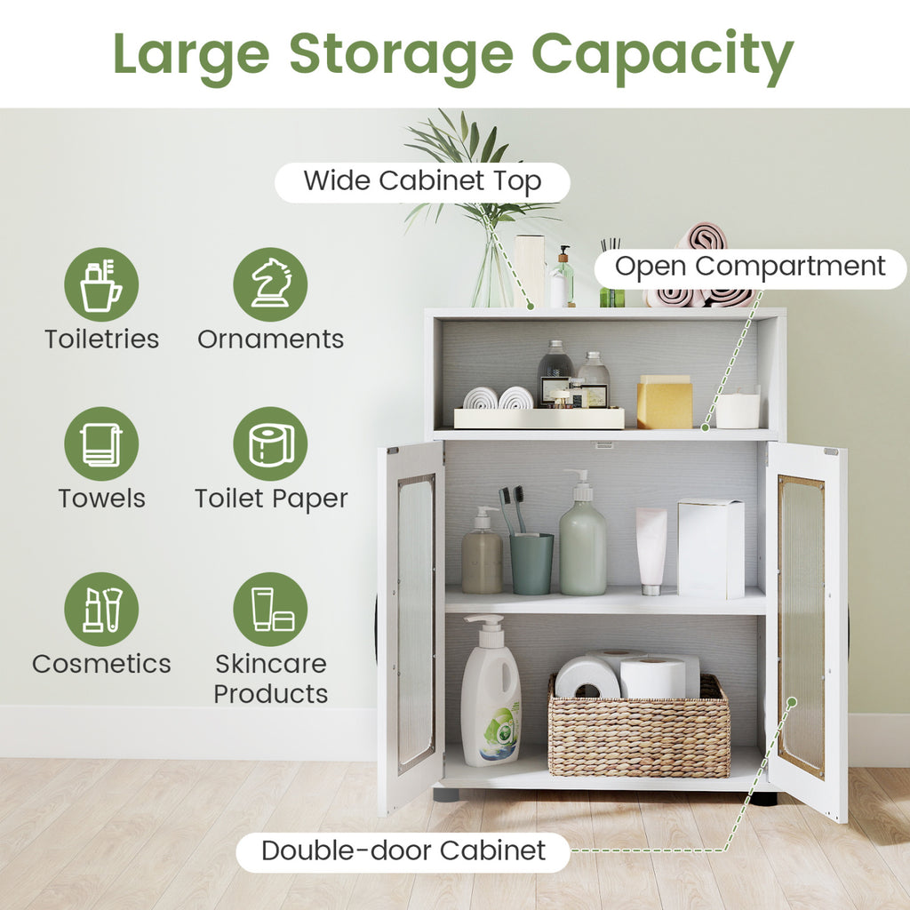 2-Piece Bathroom Cabinet Set, 59" Tall & 2-Door Floor Cabinet, White