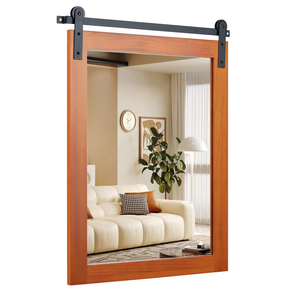 29x23 Farmhouse Wall Mirror with Metal Bracket - Rustic Brown Variation