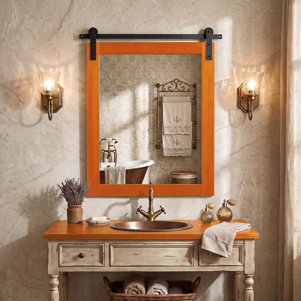 Rectangle Farmhouse Wall Mirror 29x23 with Metal Bracket - Brown Variation