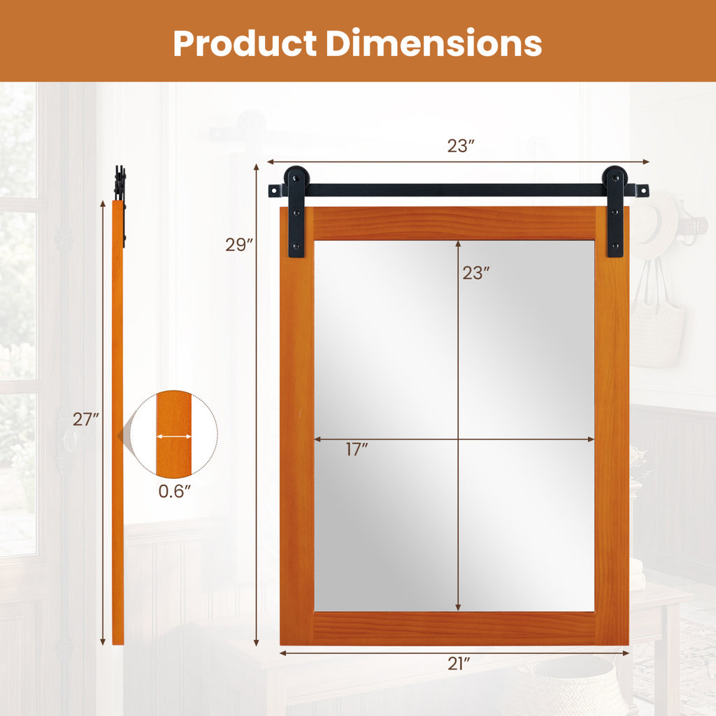 Rectangle Farmhouse Wall Mirror 29x23 with Metal Bracket - Brown Variation