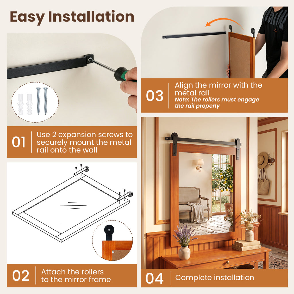 Rectangle Farmhouse Wall Mirror 29x23 with Metal Bracket - Brown Variation