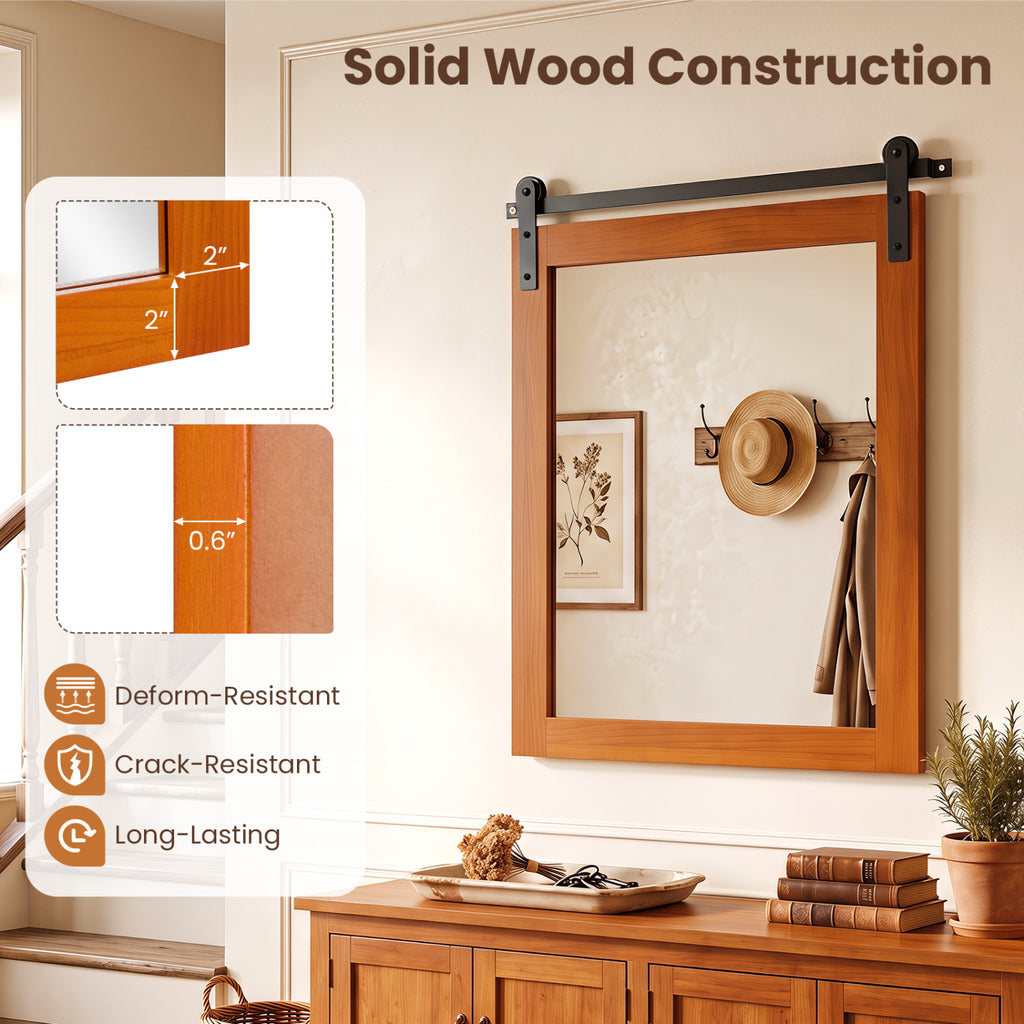 Rectangle Farmhouse Wall Mirror 29x23 with Metal Bracket - Brown Variation