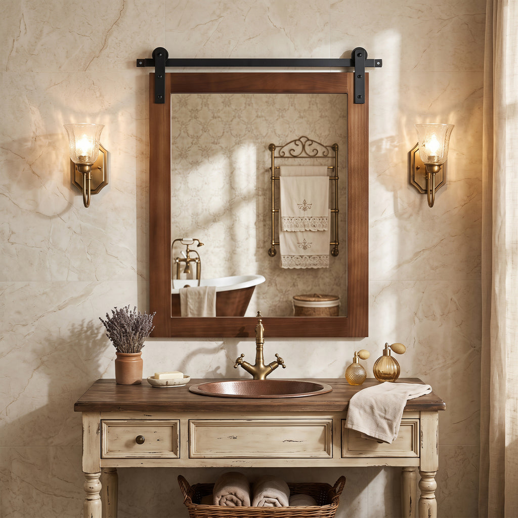29x23 Farmhouse Wall Mirror with Metal Bracket - Rustic Brown Variation