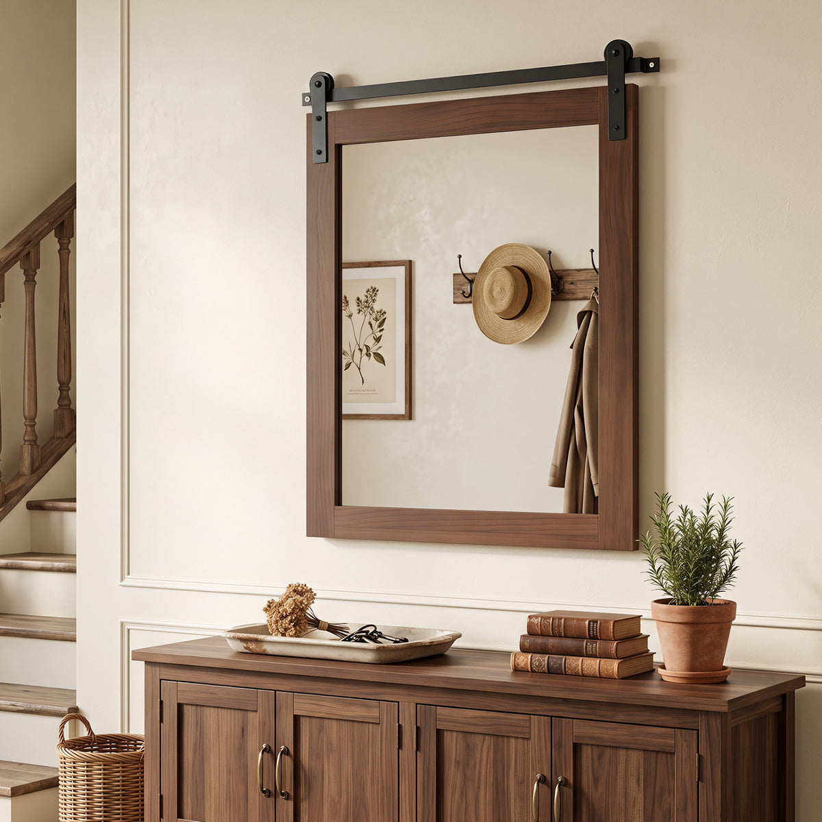 29x23 Farmhouse Wall Mirror with Metal Bracket - Rustic Brown Variation