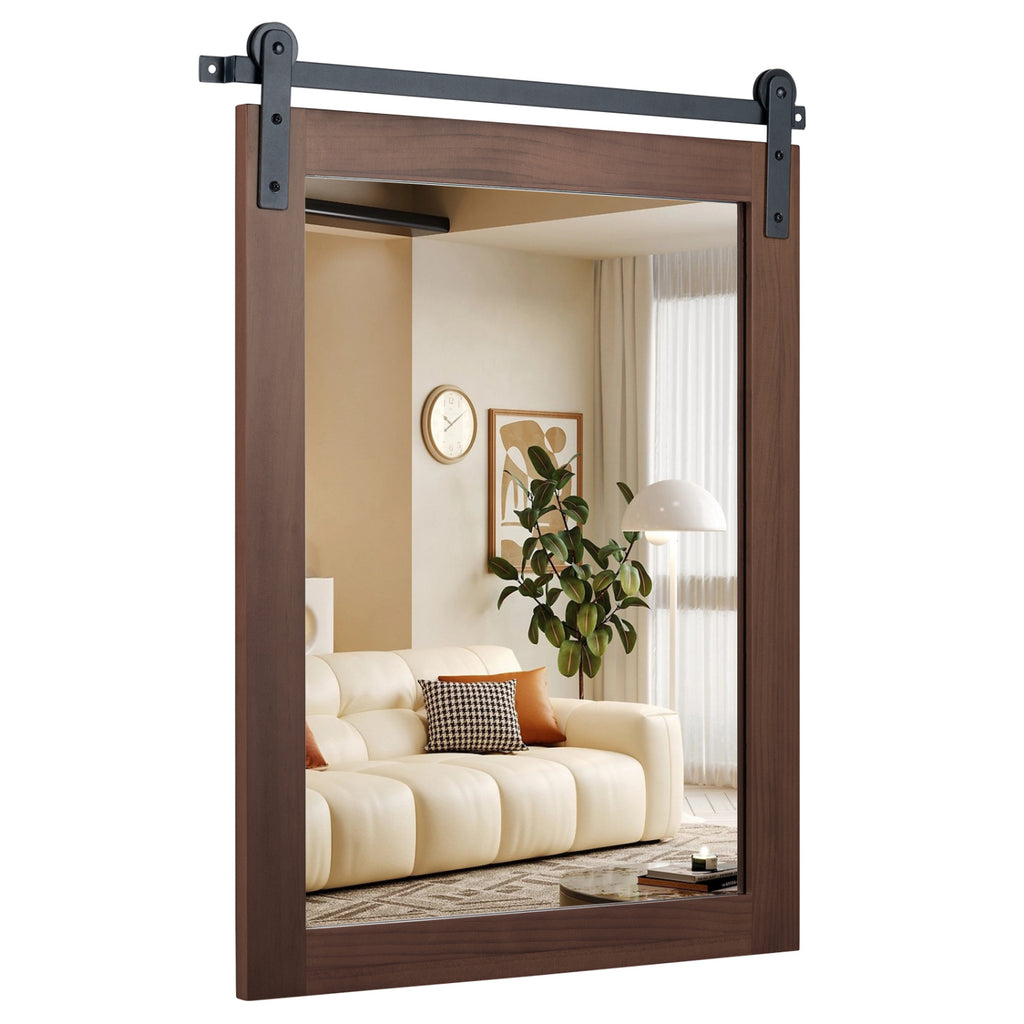 29x23 Farmhouse Wall Mirror with Metal Bracket - Rustic Brown Variation