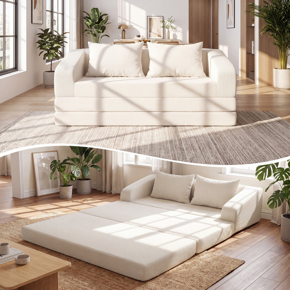 Corduroy Loveseat Sleeper Sofa with Back Cushions - Black