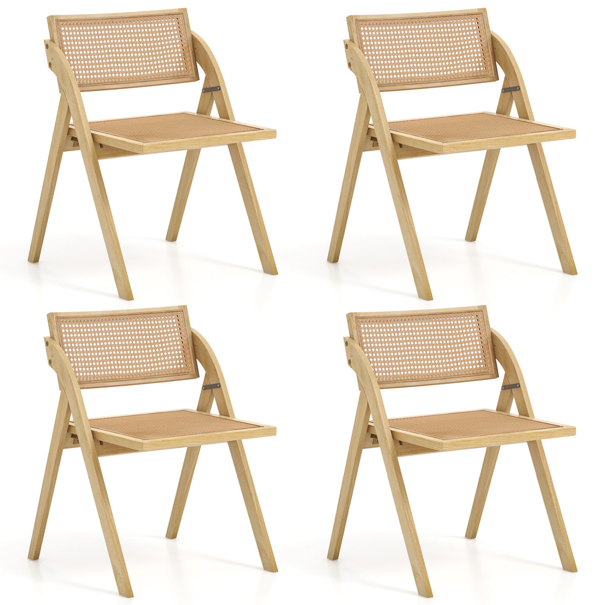 Foldable Dining Chairs Set of 2, Brown - Rattan Backrest