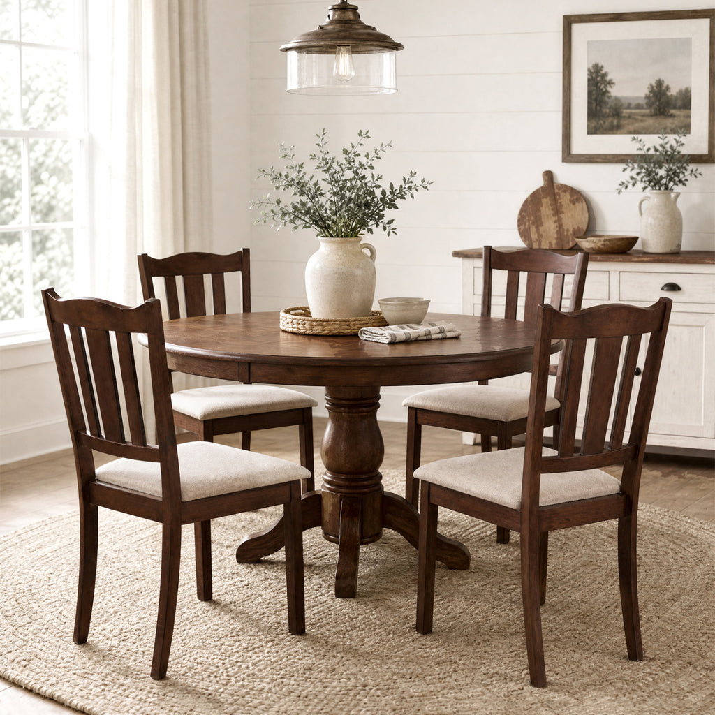 Set of 4 Wooden Dining Chairs with Padded Cushion – Black