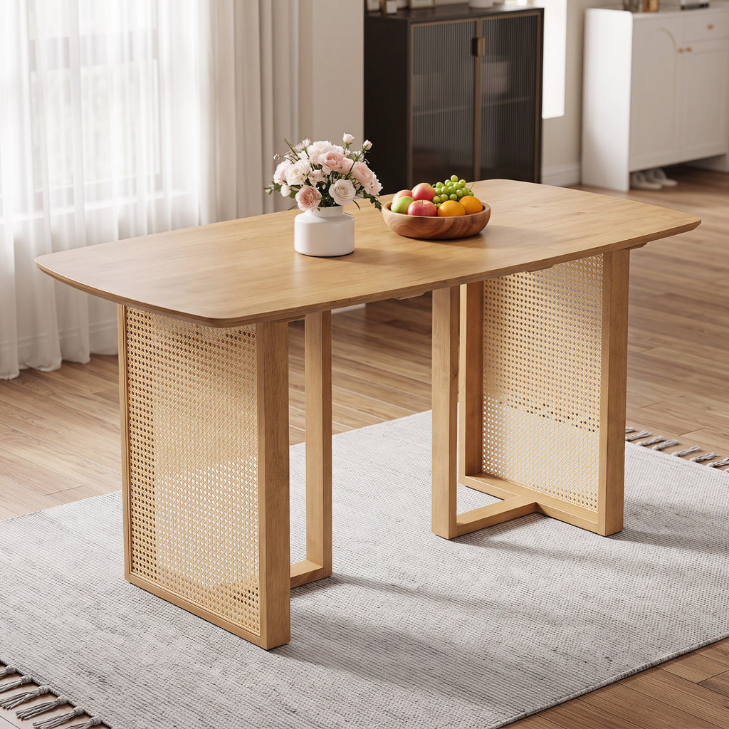 55" Rubber Wood Dining Table Set with 2 Benches - Natural