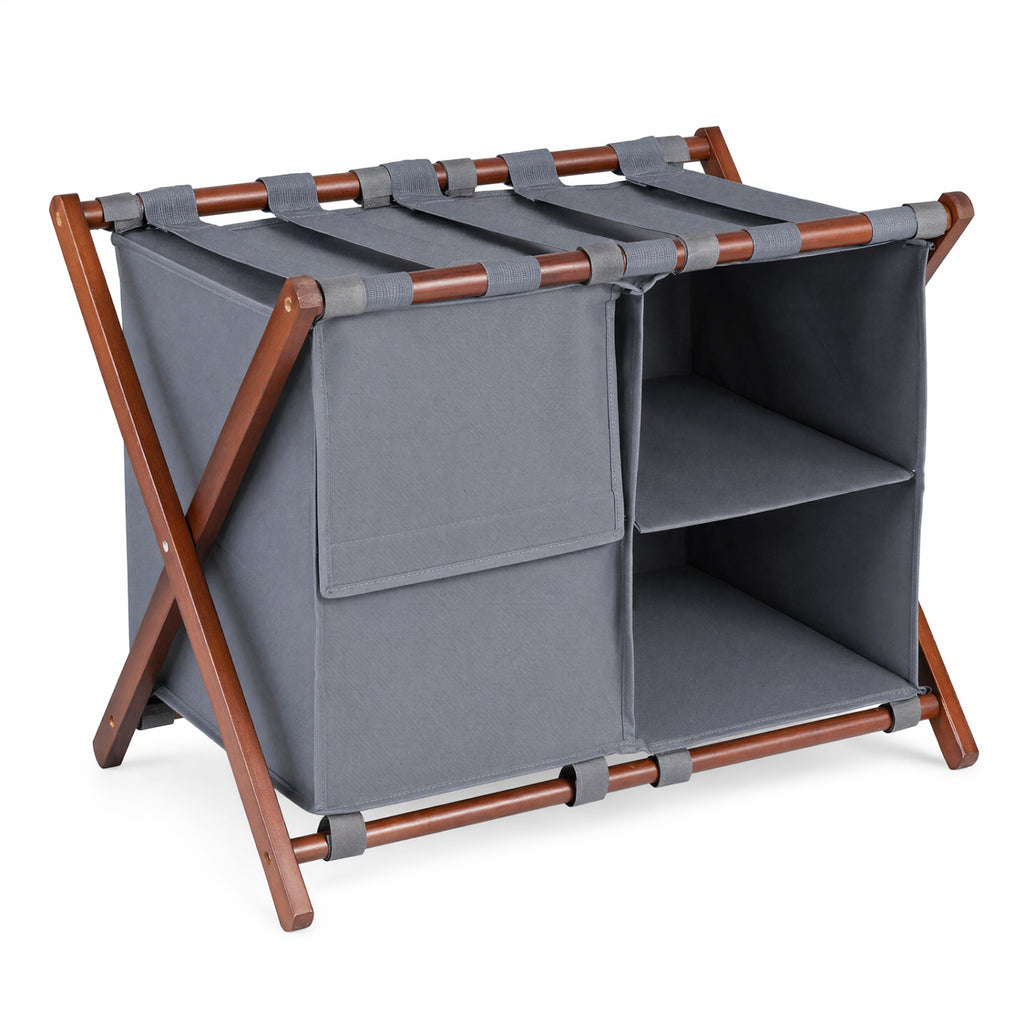 27" Bamboo Luggage Rack with 5 Straps - Walnut & Gray