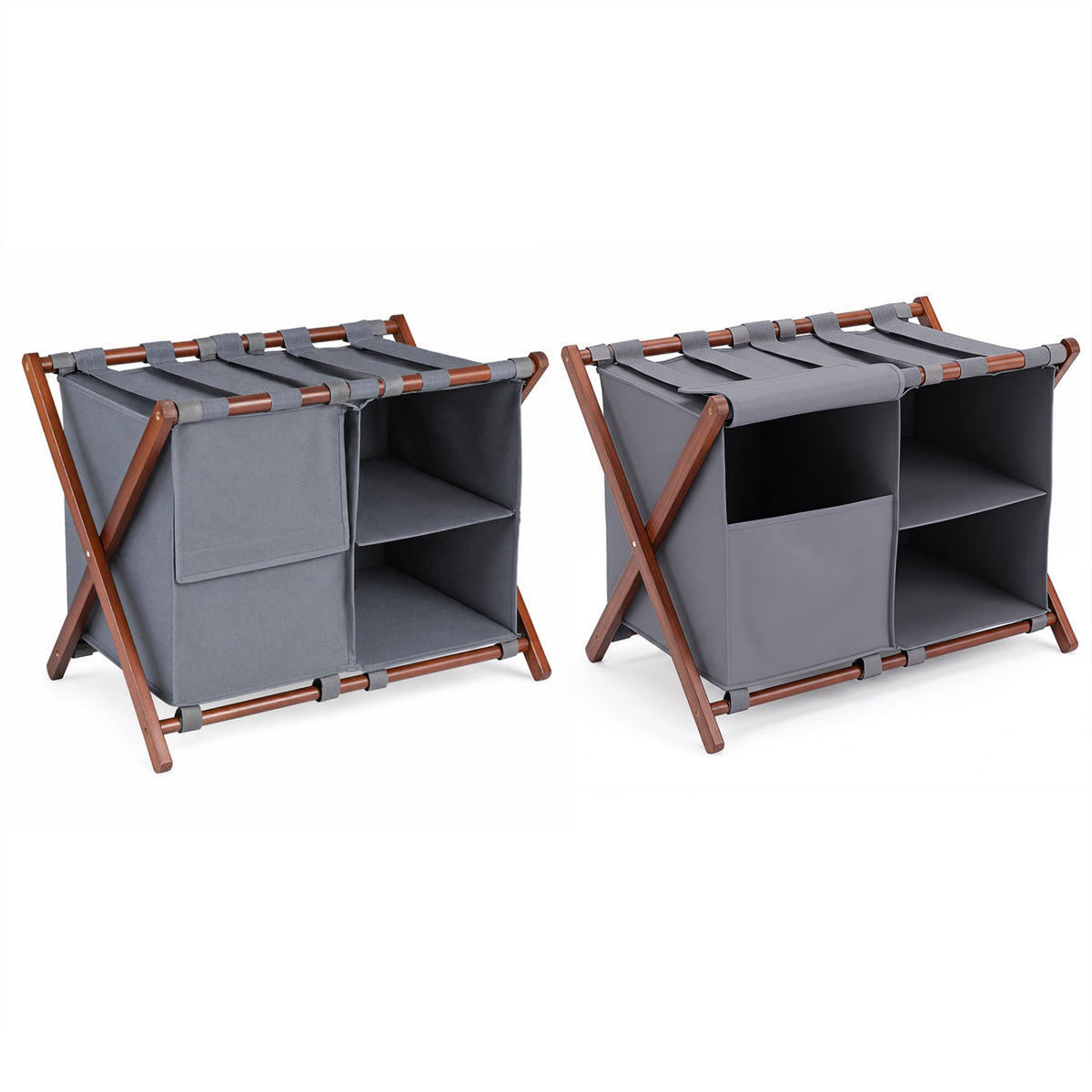 27" Bamboo Luggage Rack Set of 2 with Nylon Straps - Walnut & Gray
