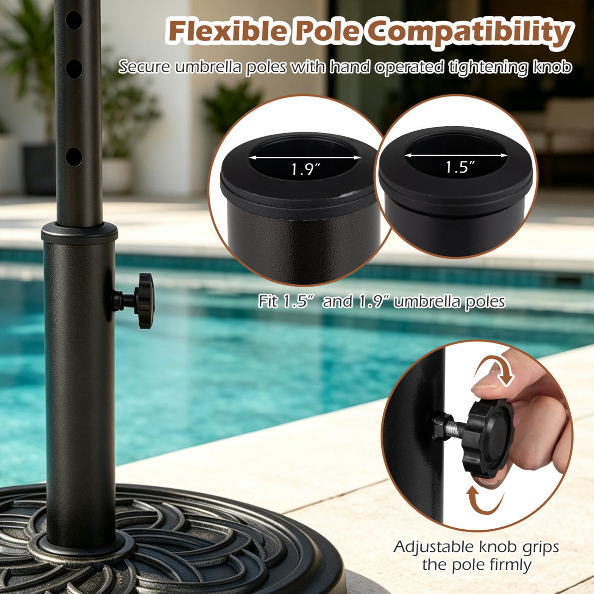 24 lbs Weighted Round Umbrella Base with Adjustable Knob and 2