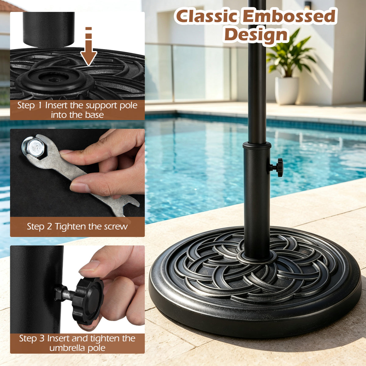 24 lbs Weighted Round Umbrella Base with Adjustable Knob and 2