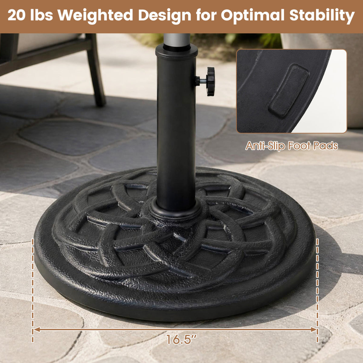 20 lbs Patio Umbrella Base 17" Round with Adapters for 1.5" 1.9"
