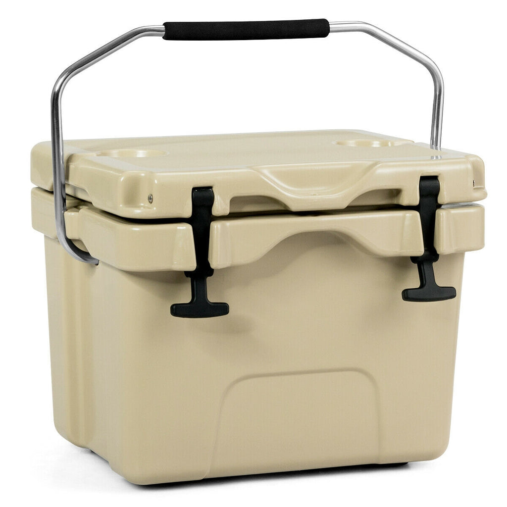 16 Qt Portable Insulated Ice Cooler with Cup Holders - Khaki