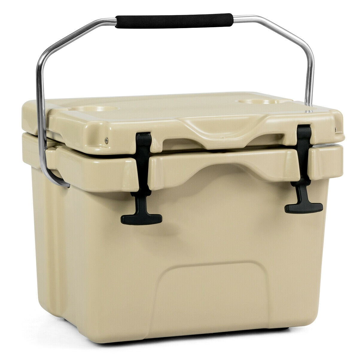 16 Qt Portable Insulated Ice Cooler with Cup Holders - Khaki