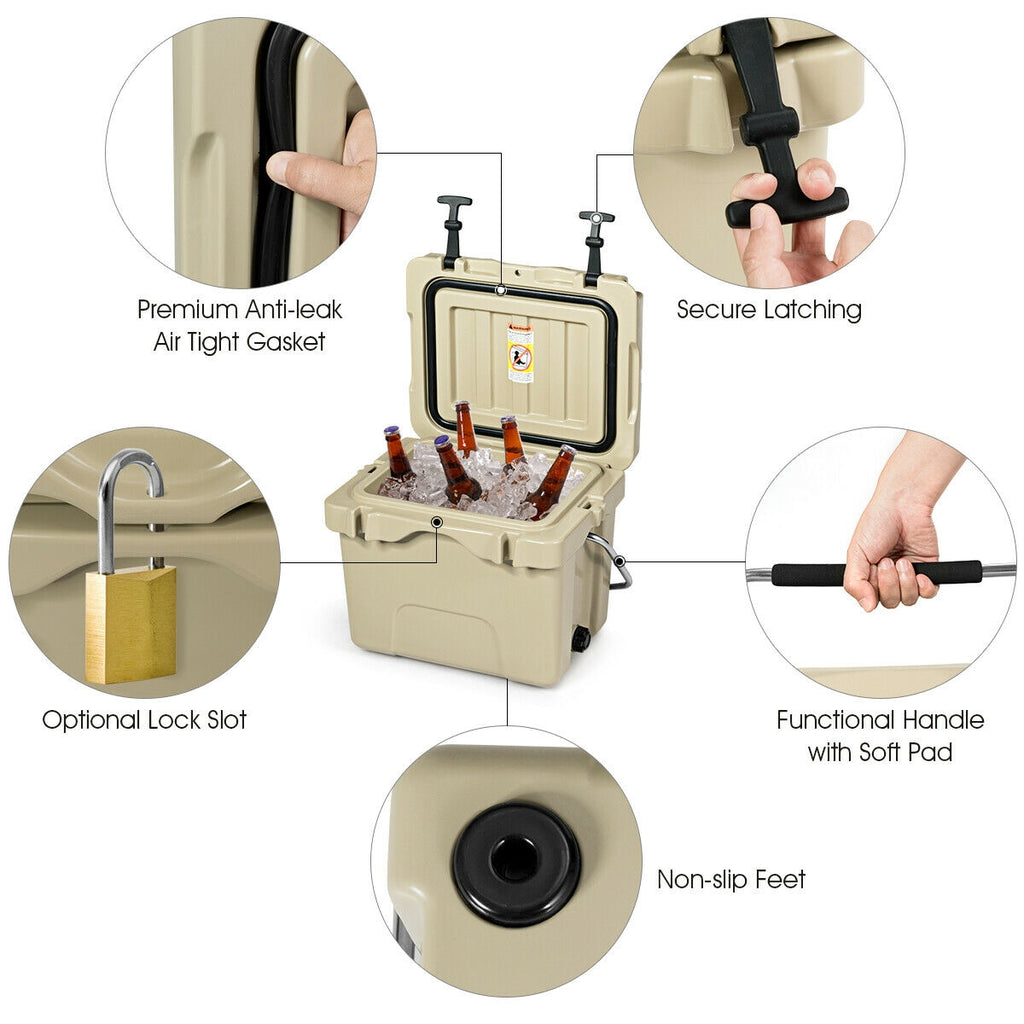 16 Qt Portable Insulated Ice Cooler with Cup Holders - Khaki