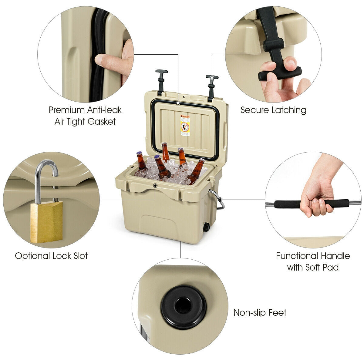 16 Qt Portable Insulated Ice Cooler with Cup Holders - Khaki