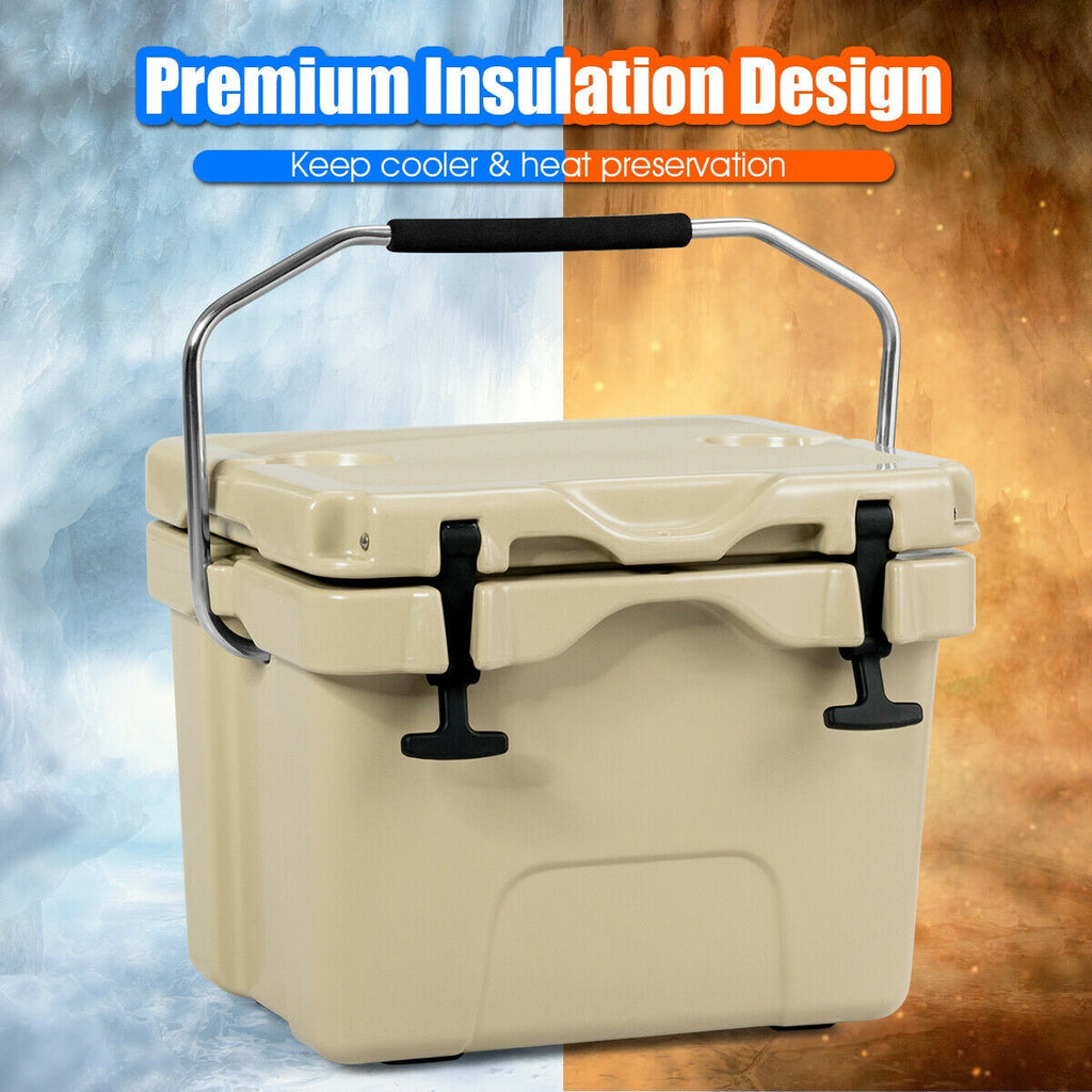 16 Qt Portable Insulated Ice Cooler with Cup Holders - Khaki